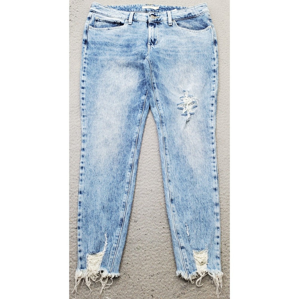 Levi's 711 Skinny Jeans Womens 30 Blue Denim Light Wash Distressed Frayed Hem